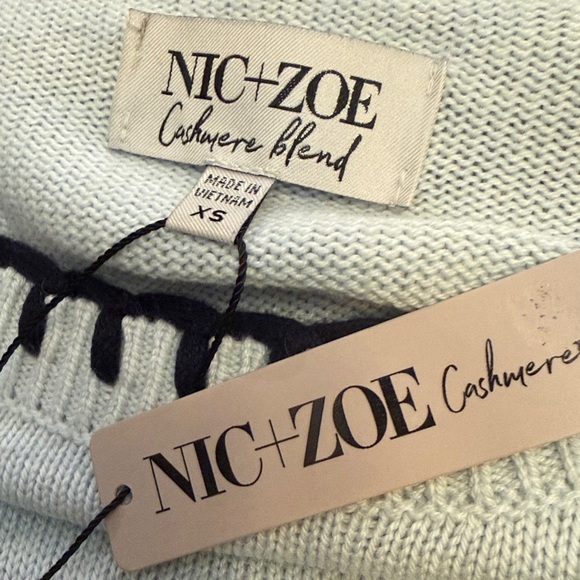 Nic + Zoe Blanket Stitch Cashmere Blend Sweater in Light Blue Size XS - Picture 12 of 13